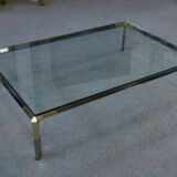 Glass and chrome metal coffee table by Philippe Parent France 1970's