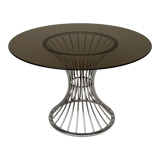 Table à manger ronde chromée space âge avec verre fumé