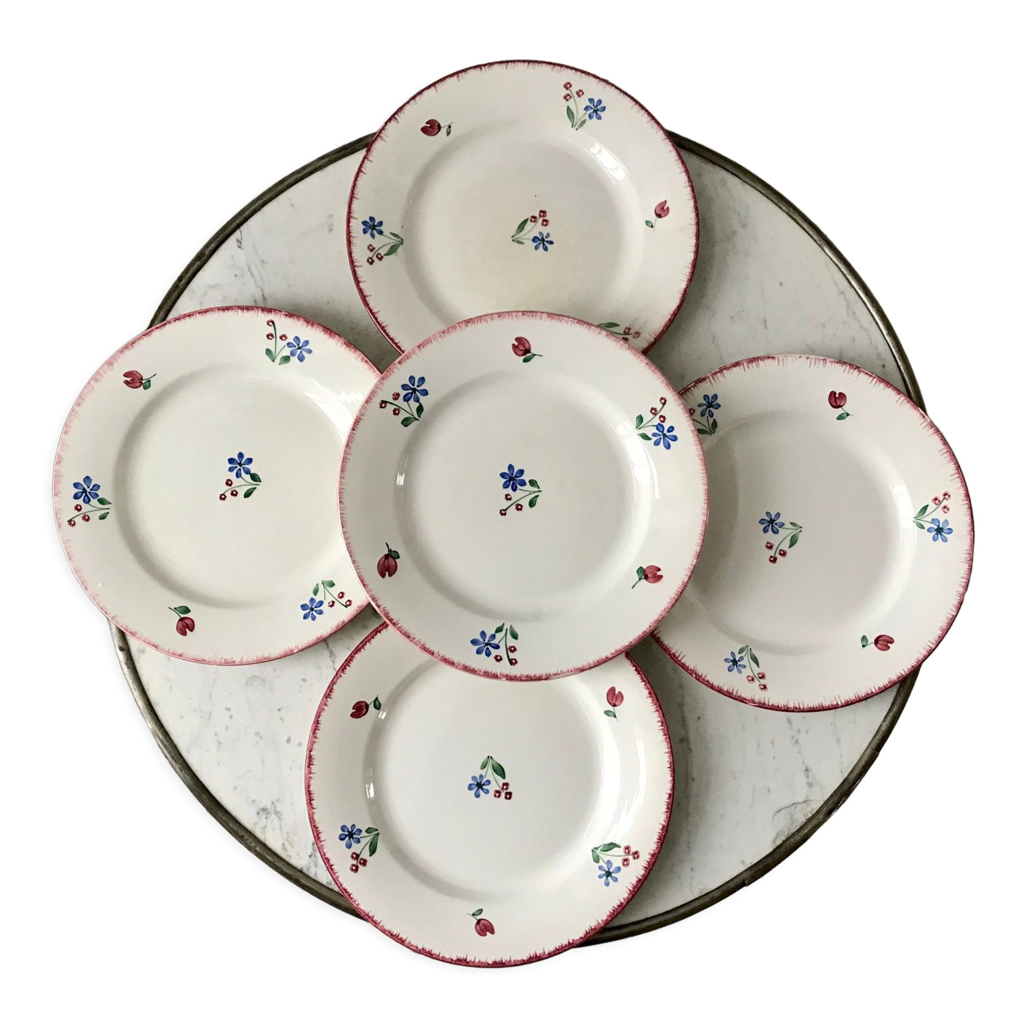 Set of 5 flat plates badonviller model "dany" years 30-40