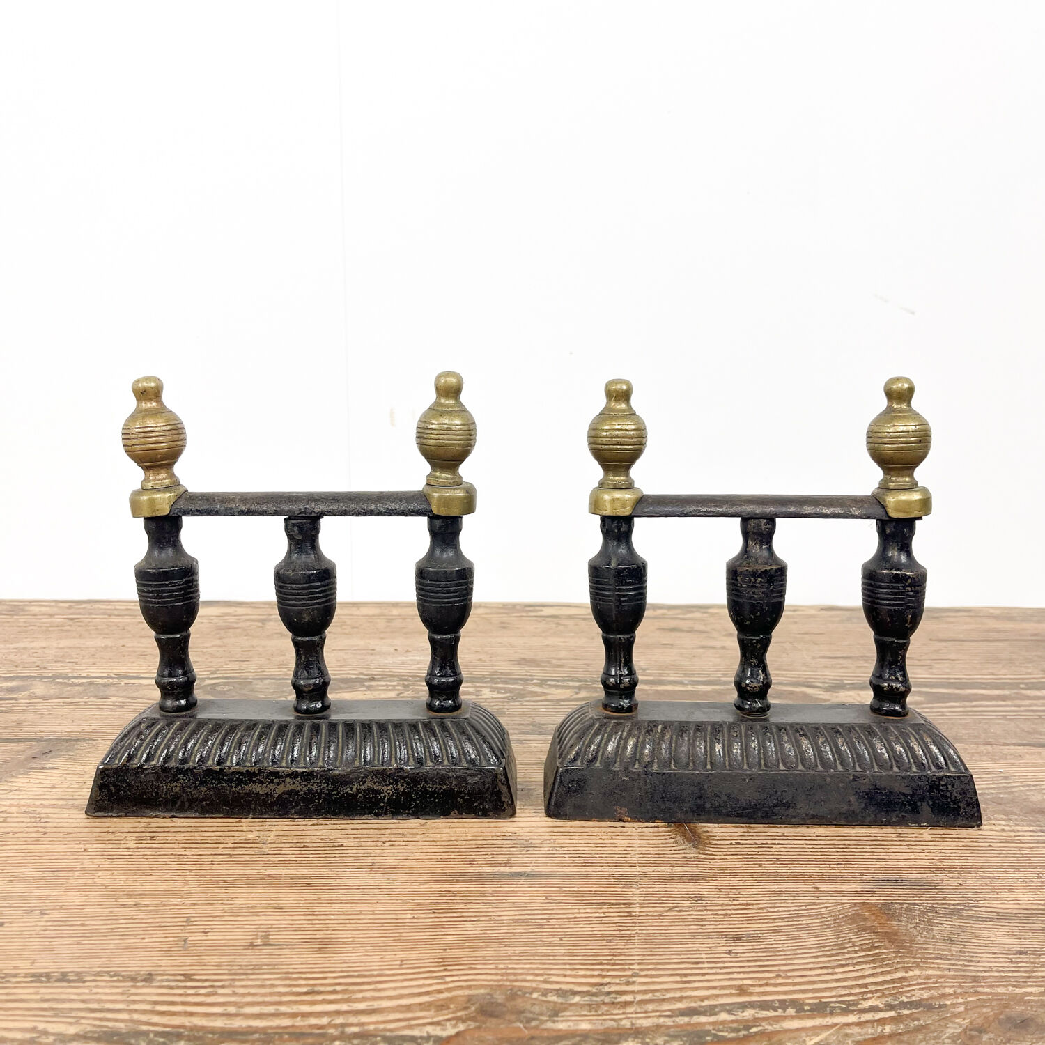Antique Cast iron and brass fireplace andirons