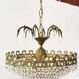 Brass and cut crystal basket chandelier, Empire style.