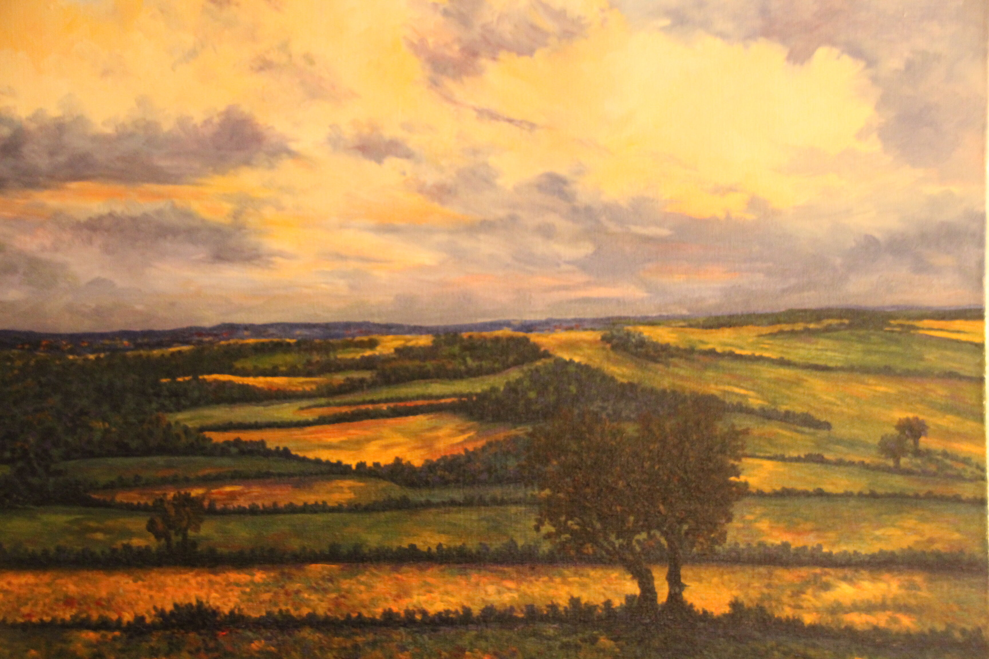 Impressionist painting oil on canvas landscape nature countryside fields bocage in france