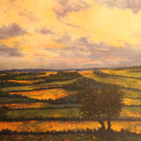 Impressionist painting oil on canvas landscape nature countryside fields bocage in france