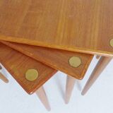 Vintage Teak & Brass Stacking Nest Of Tables Coffee Table By Georg Petersens  Denmark