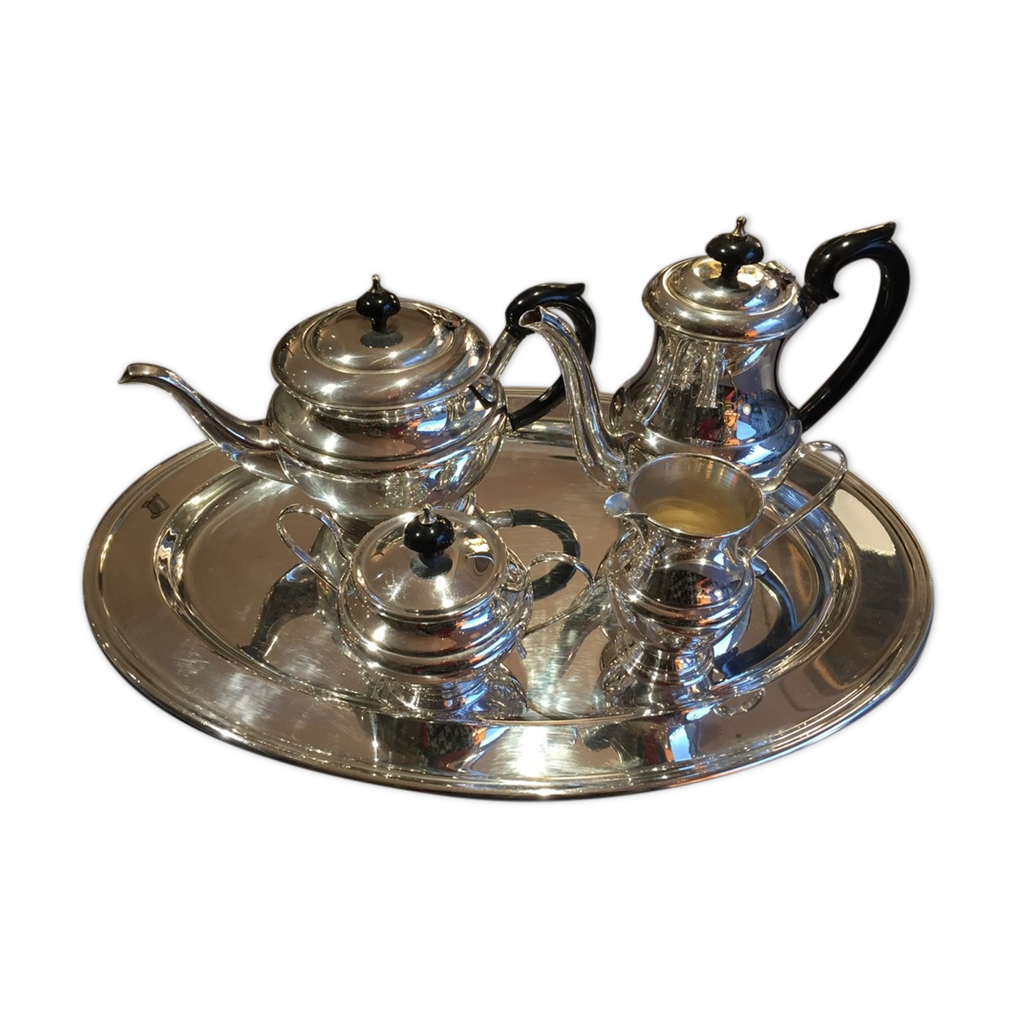 Coffee and the service in silver metal flagship