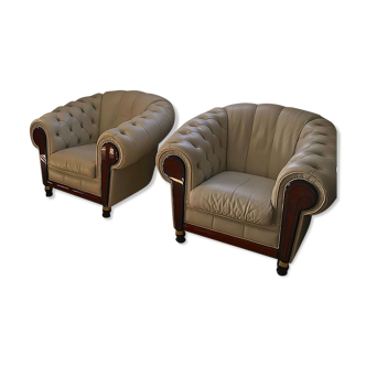Pair of Chesterfield leather armchairs