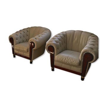 Pair of leather Chesterfield armchairs