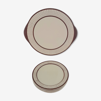 5 dessert plates and plate earthenware Longchamp model Colmar 50s
