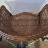 Half-moon rattan and hardwood armchair, early 20th century
