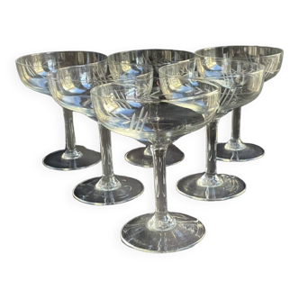 6 Coupes à champagne – Cristal taillé