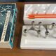 Set of 3 S22 candle holders and 9 vintage 1970 NAGEL modular candles in box.