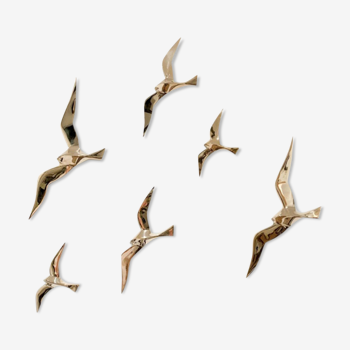 Flight of 6 swallows in gilded brass