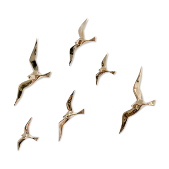 Flight of 6 swallows in gilded brass