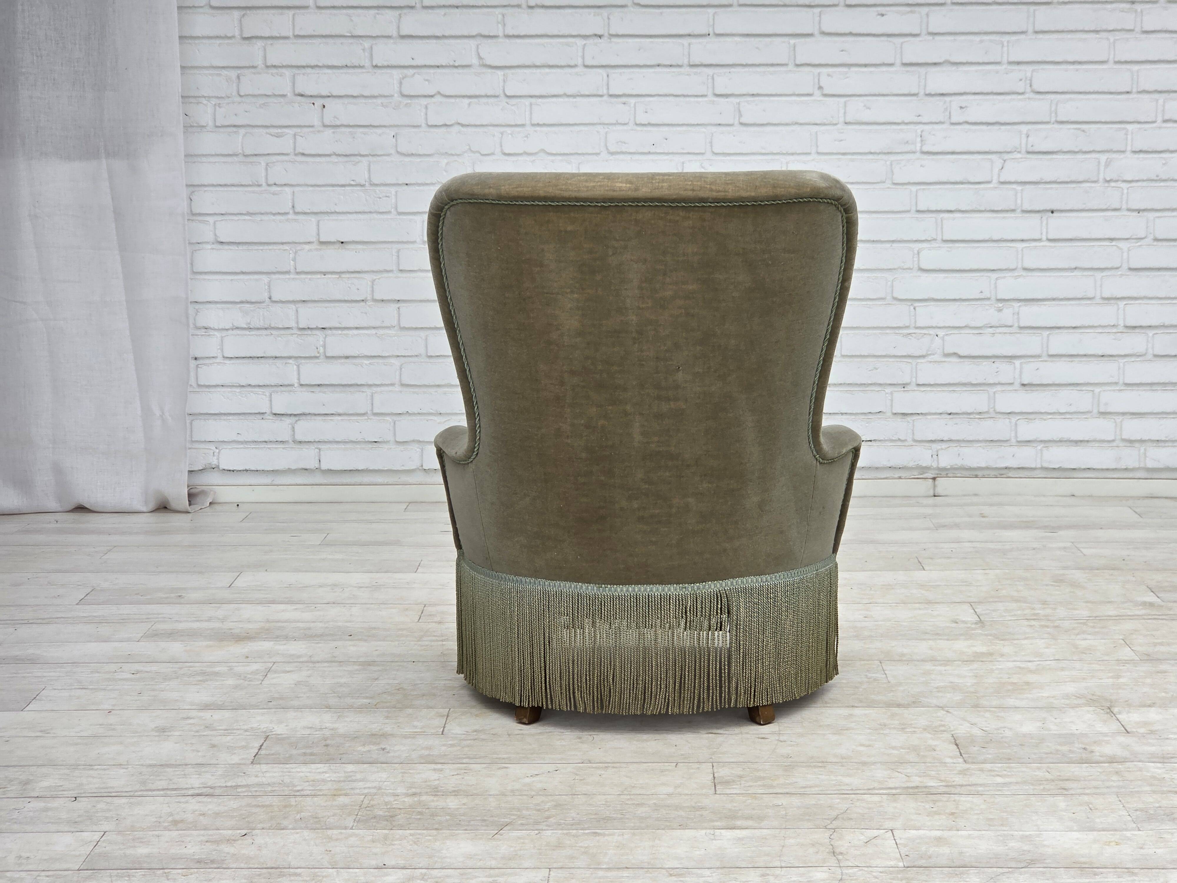 1970s, Danish armchair, green furniture velour.