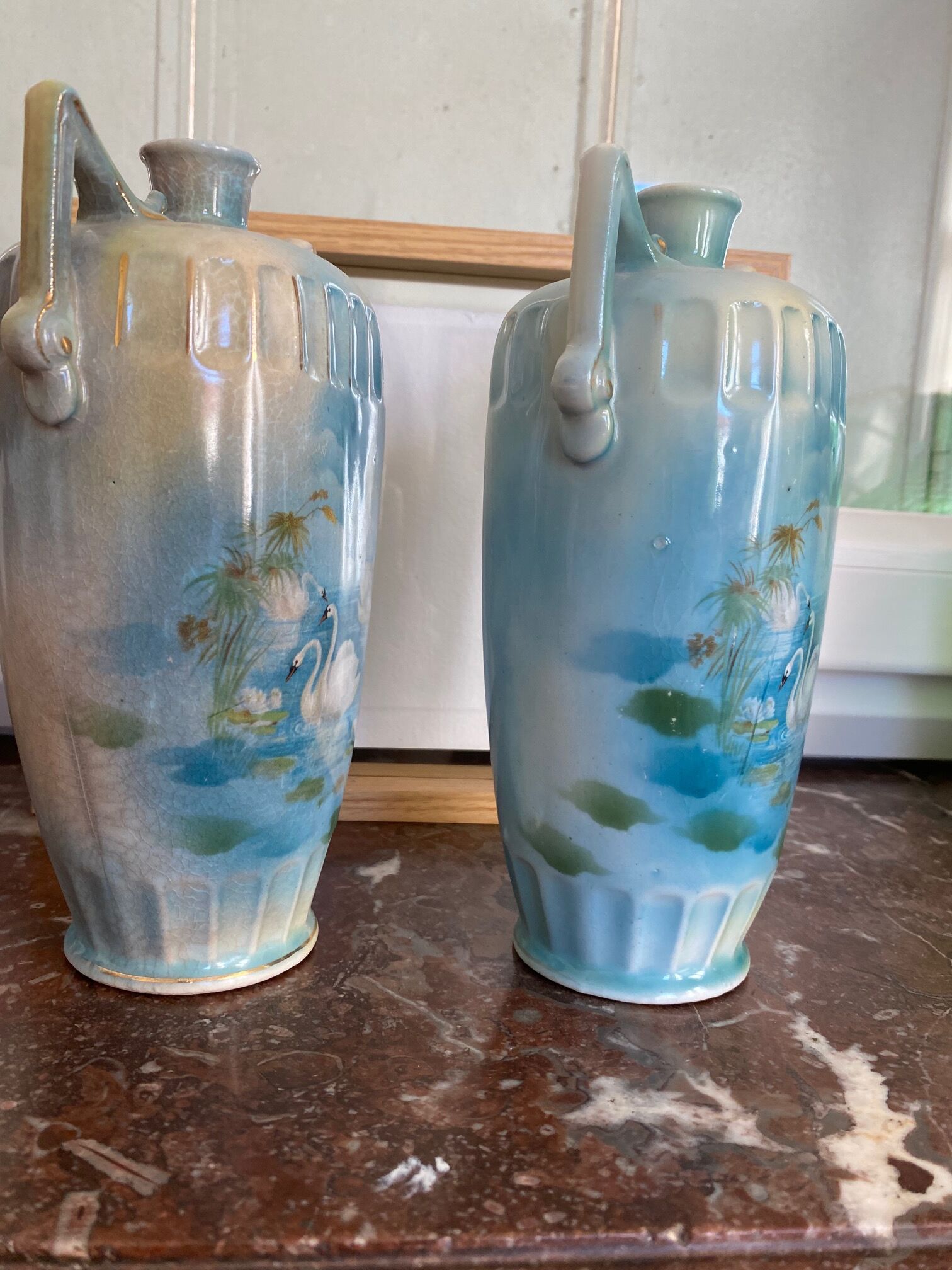 Paire de vases art nouveau décor lacustre