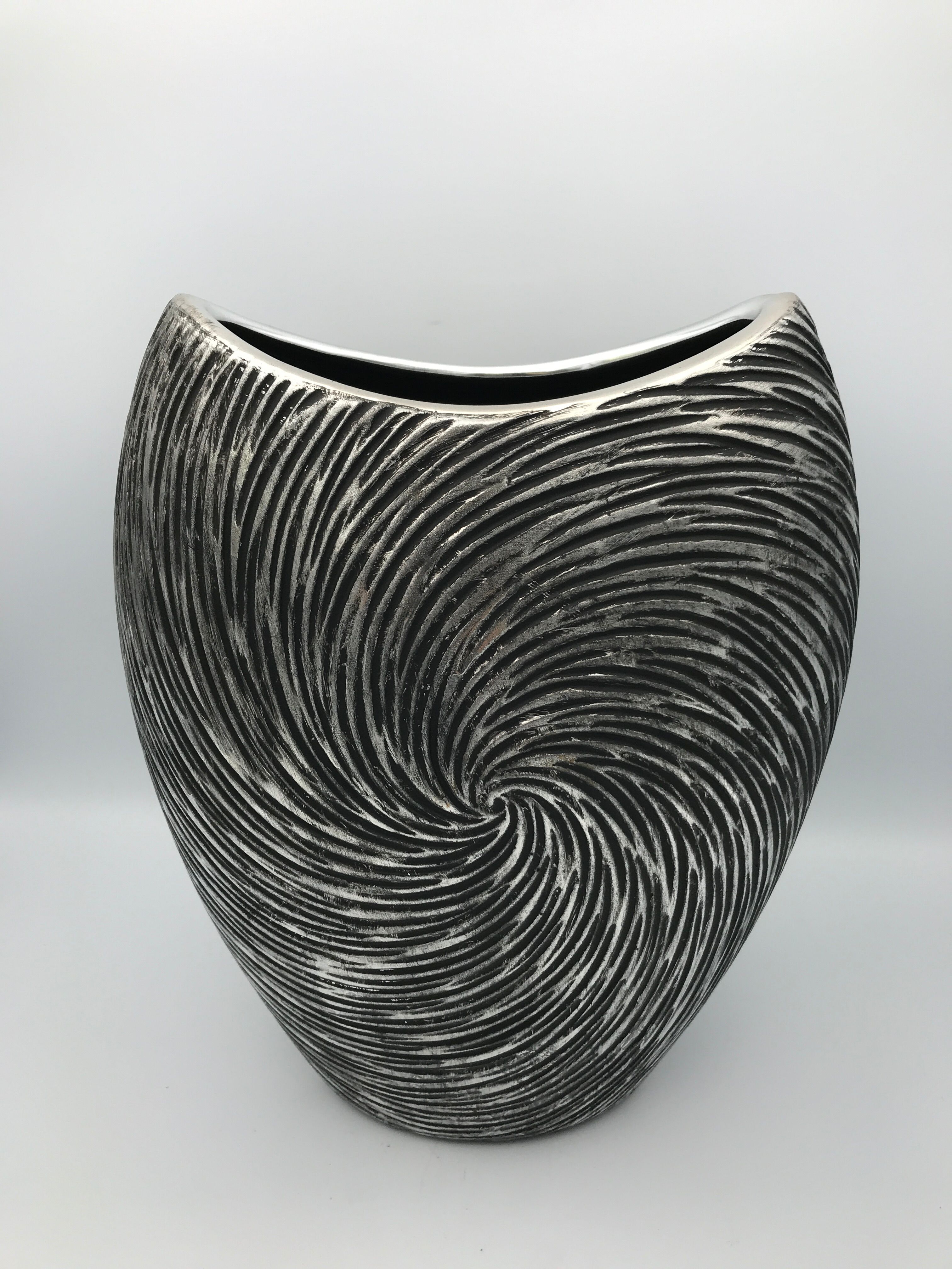 Vase in ceramic form and silver modernist effects 26.5 cm