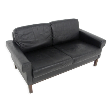 Scandinavian leather two-seater sofa, Sweden, 1950