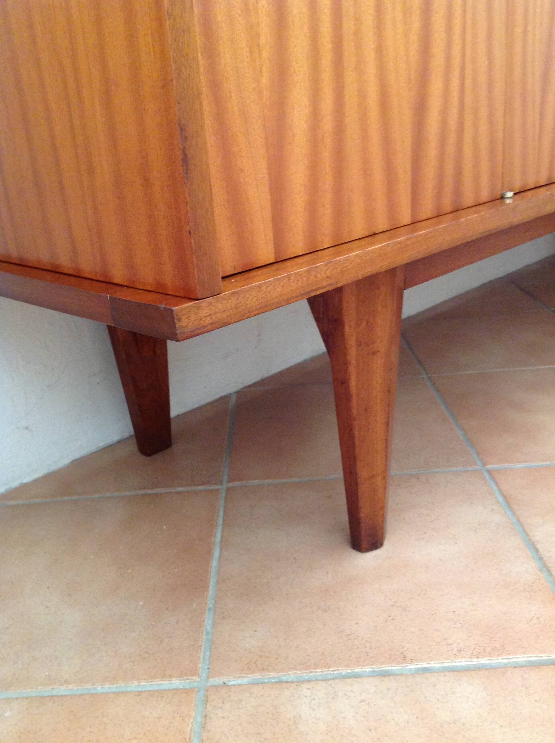 Varnished wooden sideboard with glass storage / vintage 60s-70s