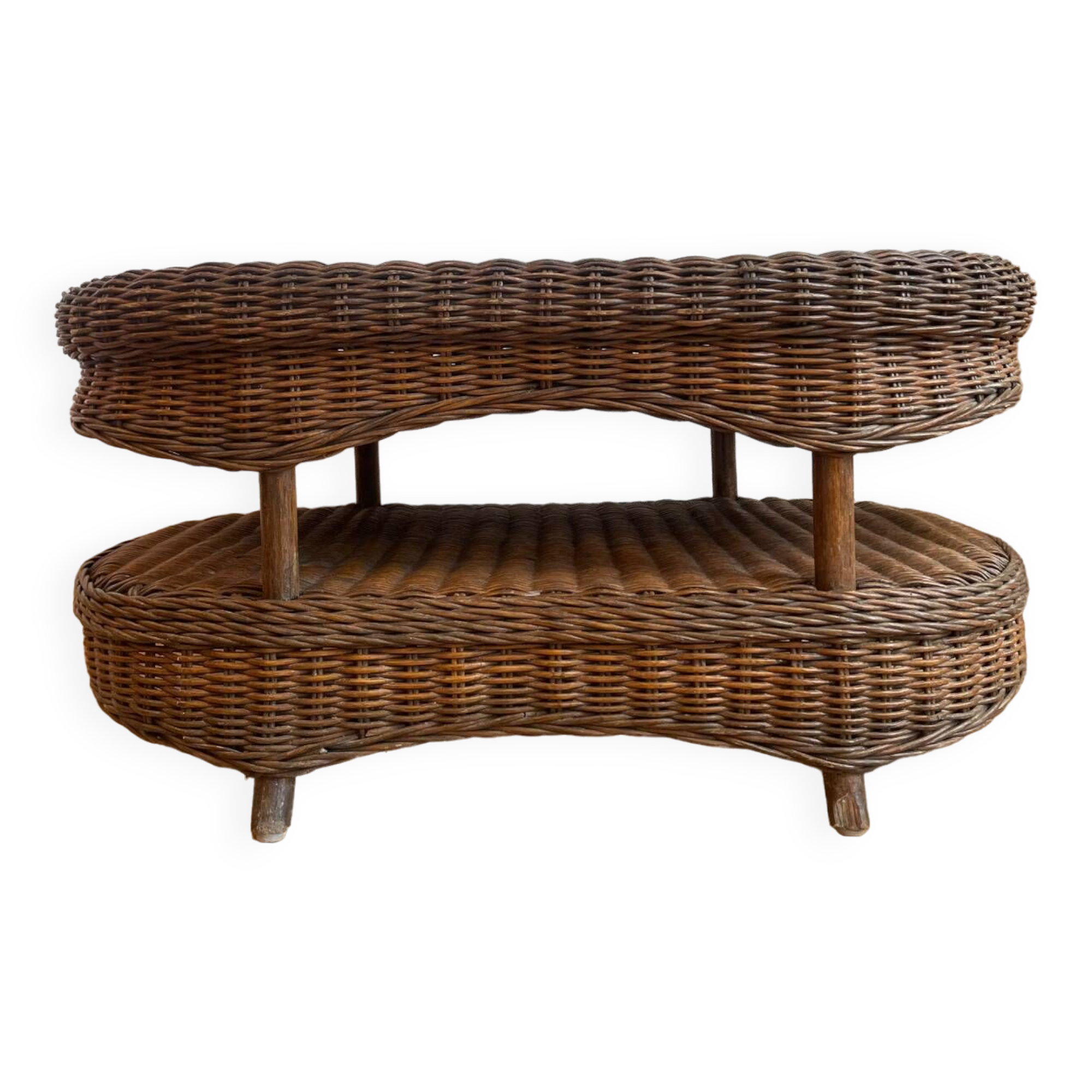 Two-top woven rattan coffee table