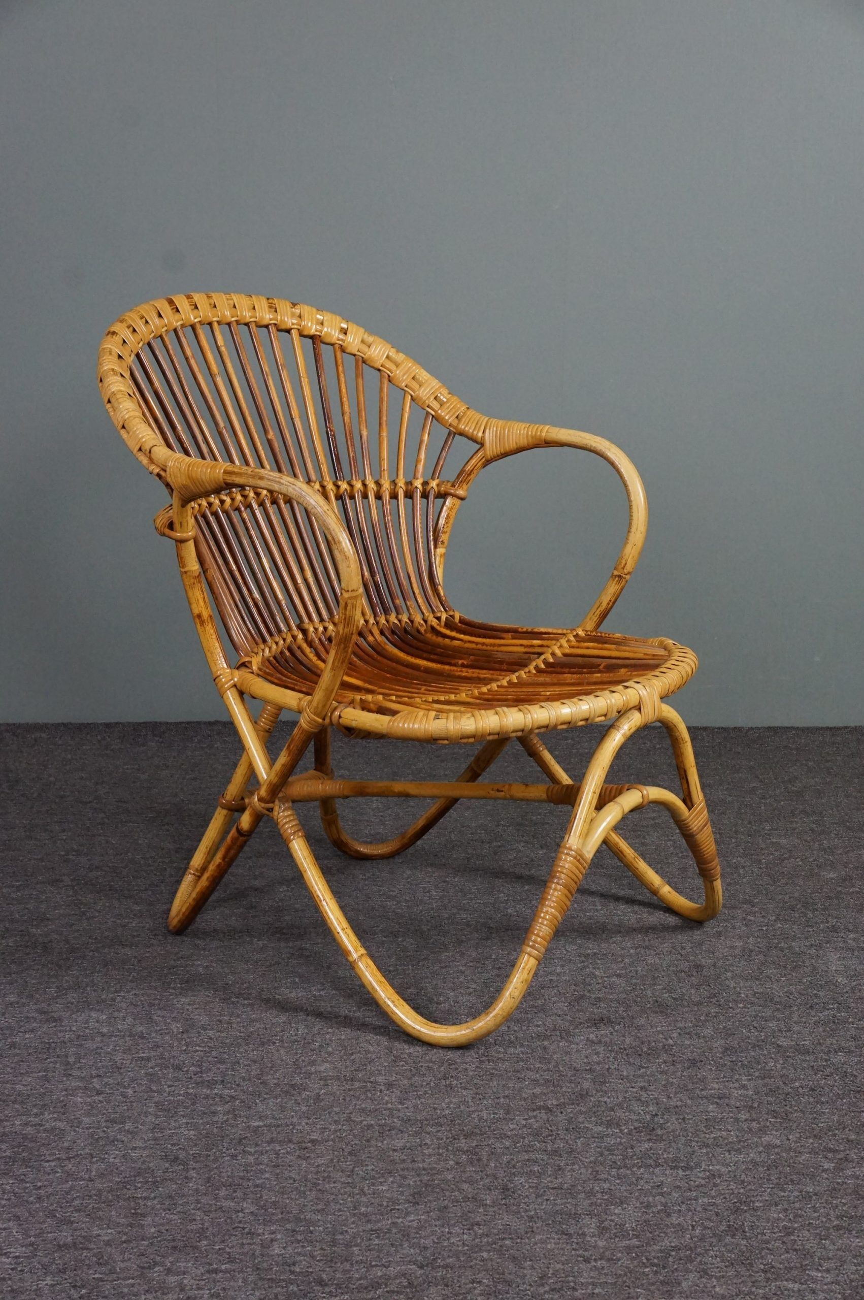 Fauteuil en rotin Design Hollandais, 1950