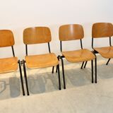 School bench consisting of 4 stackable chairs in industrial plywood by Marko Holland