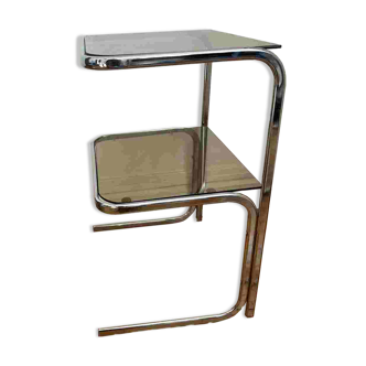 Vintage 70s metal and smoked glass side table