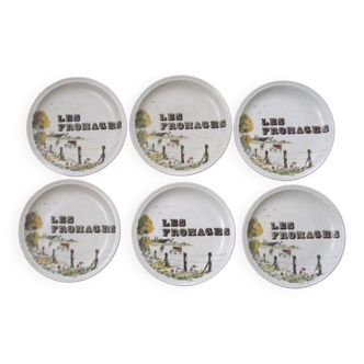Set Of 6 Matching French Vintage Decorative Gien Les Fromage Cheese Plates 4630