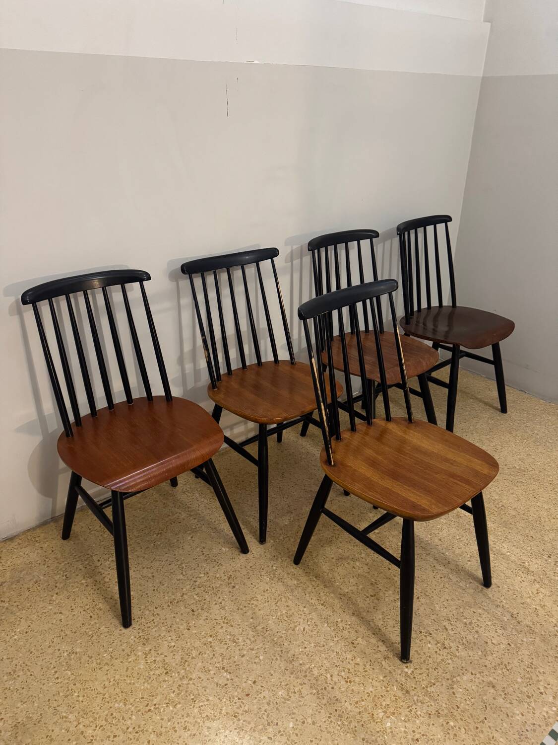 Set of 6 "Fanett" chairs by Ilmari Tapiovaara, Sweden, 1960s.