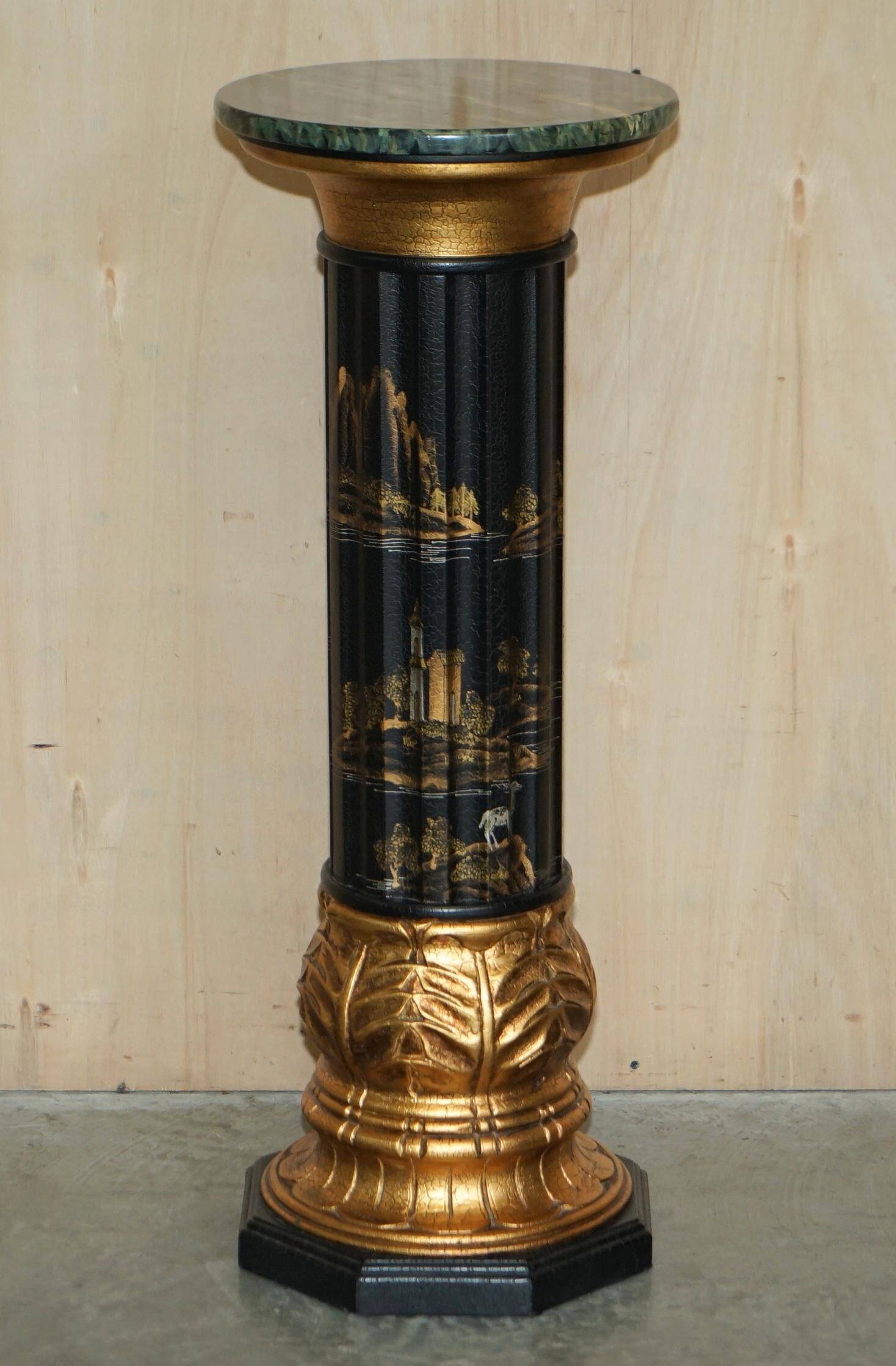 Pair of lacquered torchère columns in Chinoiserie neoclassical style.