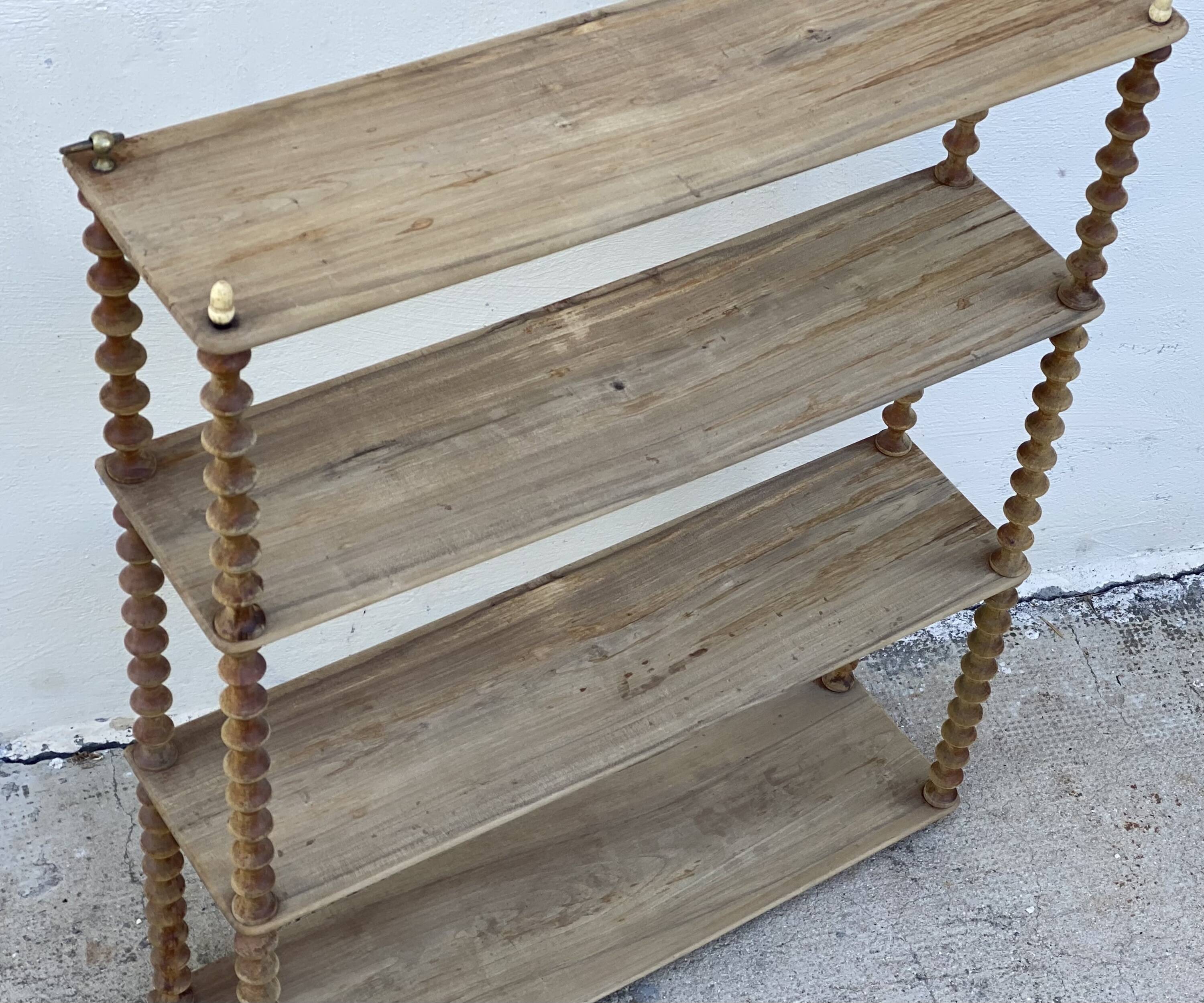 Large 19th-century turned wood wall shelf, stripped.