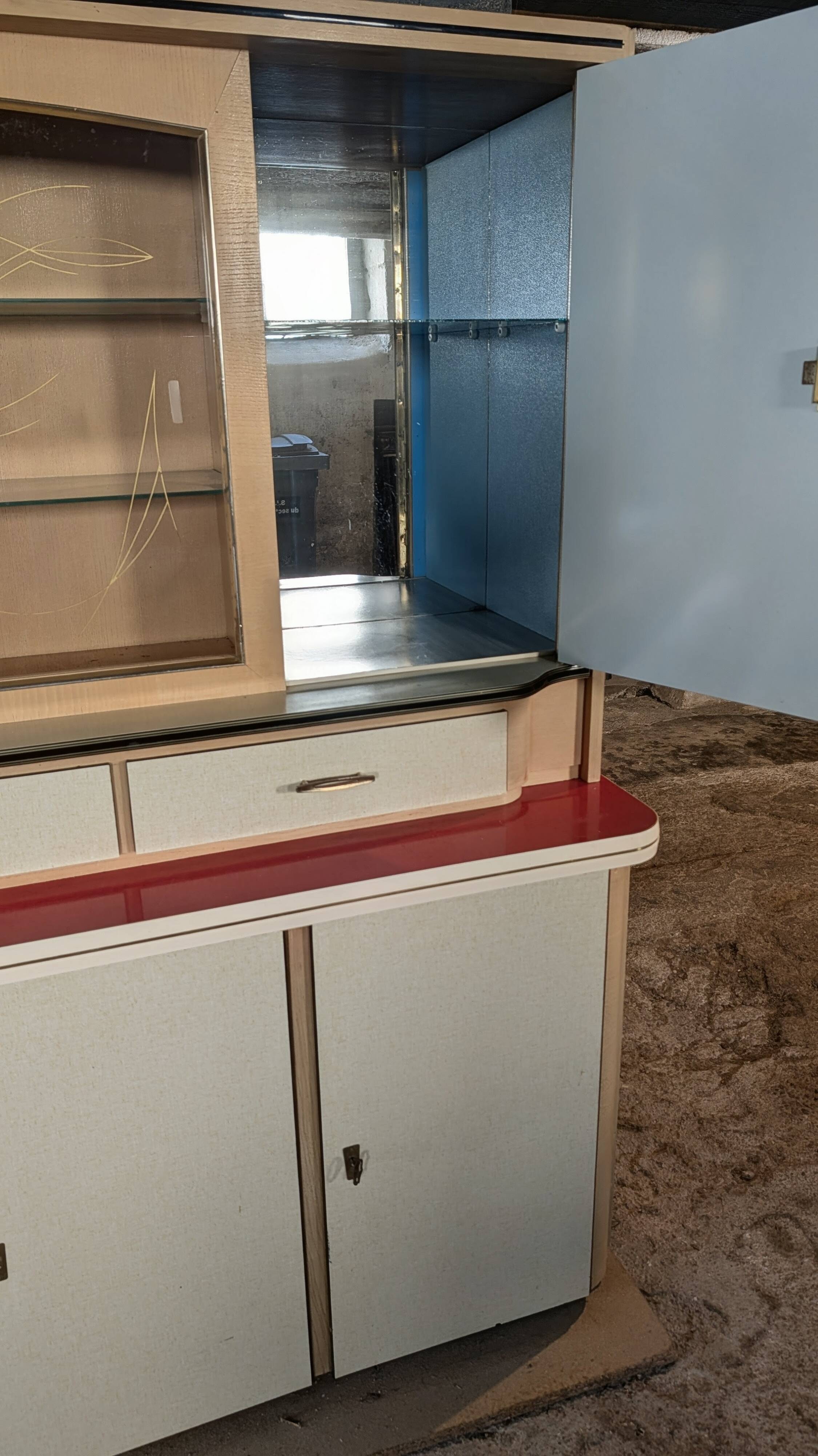 Modernist buffet in almond green & vermilion red 50