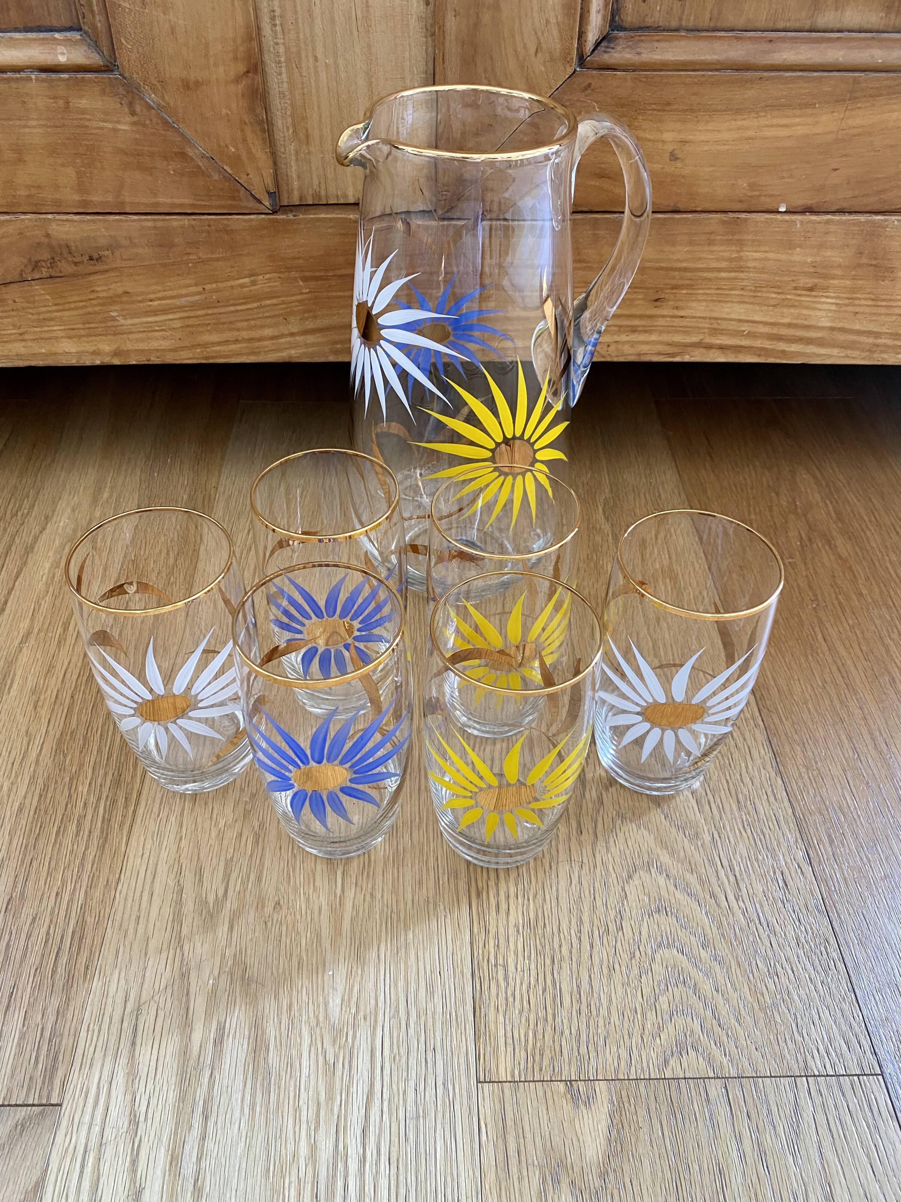 Service à eau ou orangeade vintage 6 verres et carafe