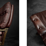 Vintage Mid-Century Scandinavian Modern Brown Leather Executive Swivel Chair & Ottoman, 1970s