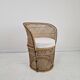 Boho Chic Rattan Barrel Chair with Custom Outdoor Cushion 1970's