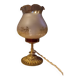 Lampe de table pied bronze, abat jour ambré satiné, vers 1960