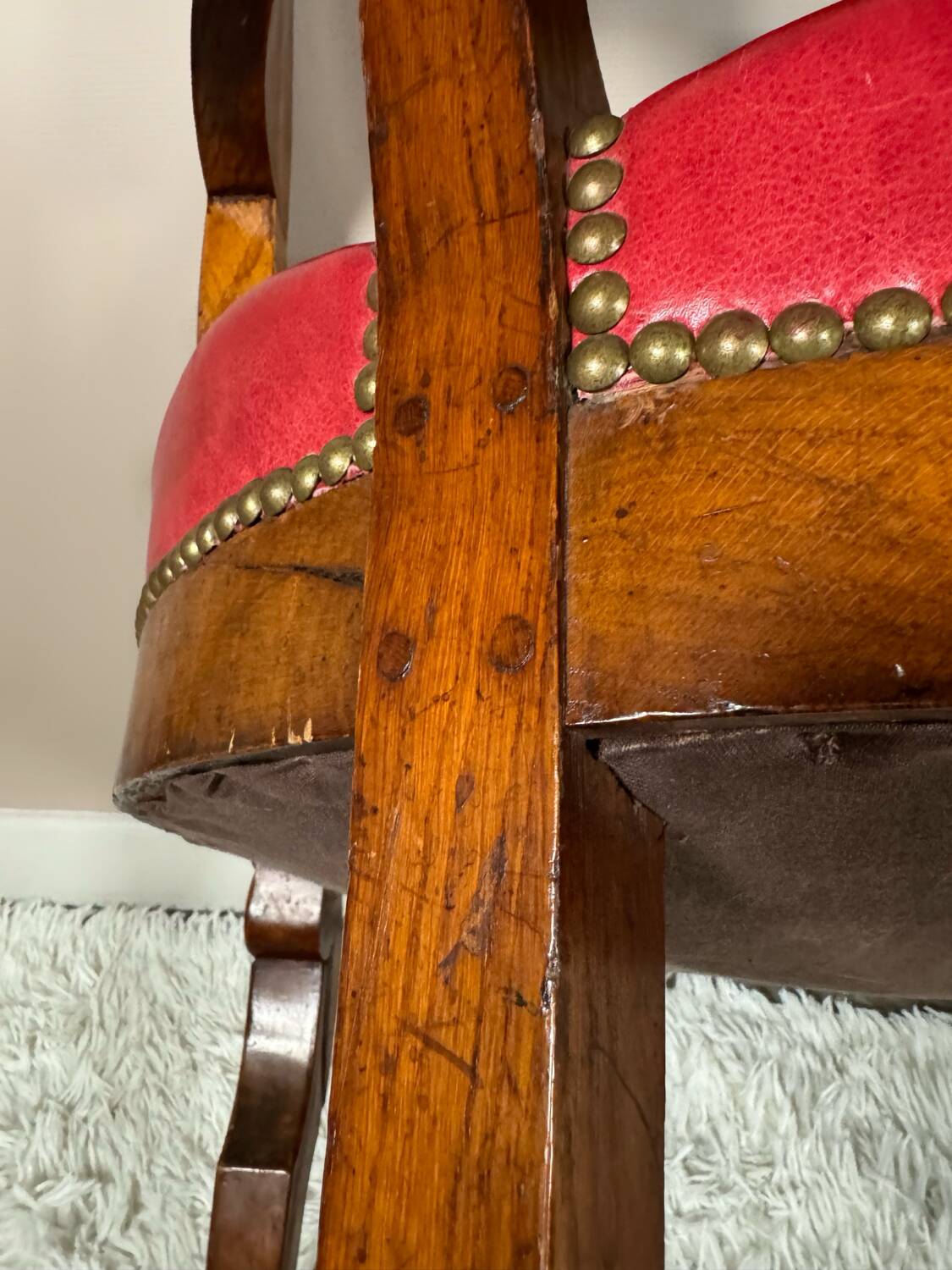 Office armchair 19th Restoration style wood and leather