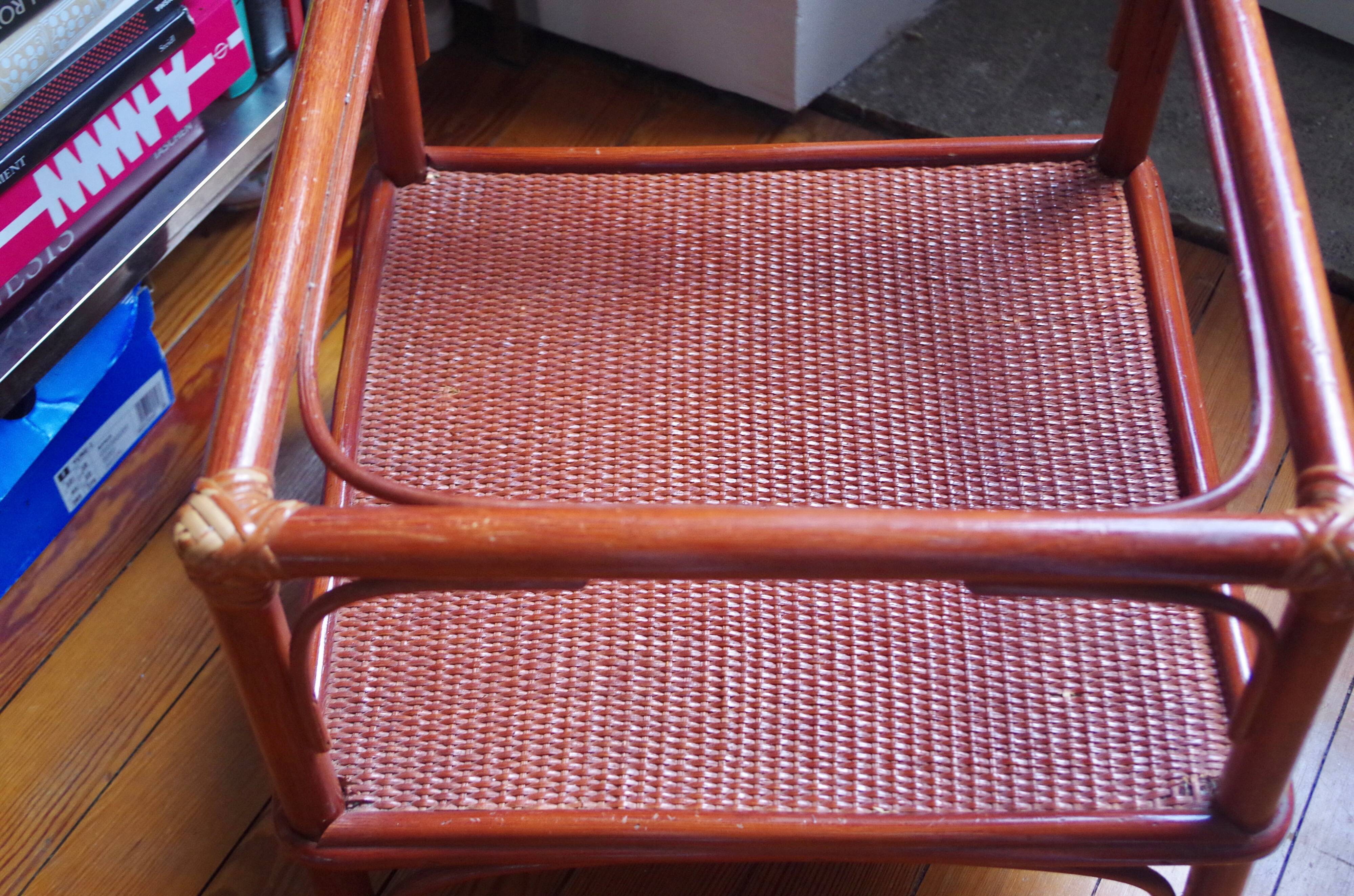 Varnished rattan coffee table and smoked glass top
