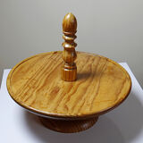 Large wooden pine cheese display stand, handcrafted, vintage 70s-80s.