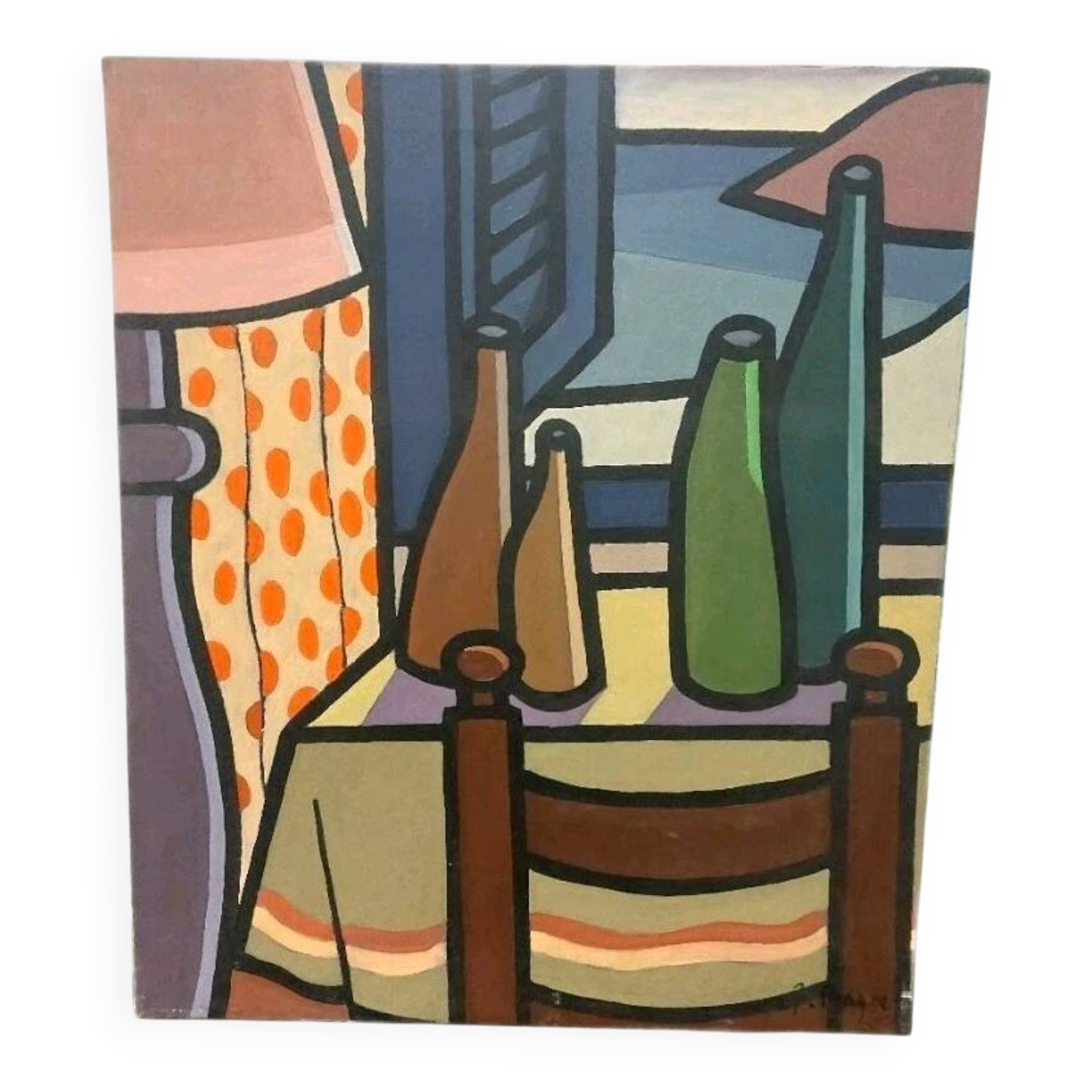 Oil painting on canvas "Still Life and Sea 7" Franco Prayer (1924) 60x50 cm