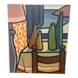 Oil painting on canvas "Still Life and Sea 7" Franco Prayer (1924) 60x50 cm