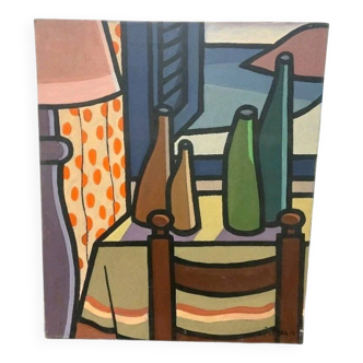 Oil painting on canvas "Still Life and Sea 7" Franco Prayer (1924) 60x50 cm