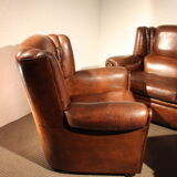 Set of 3 armchair, english leather, 1950s