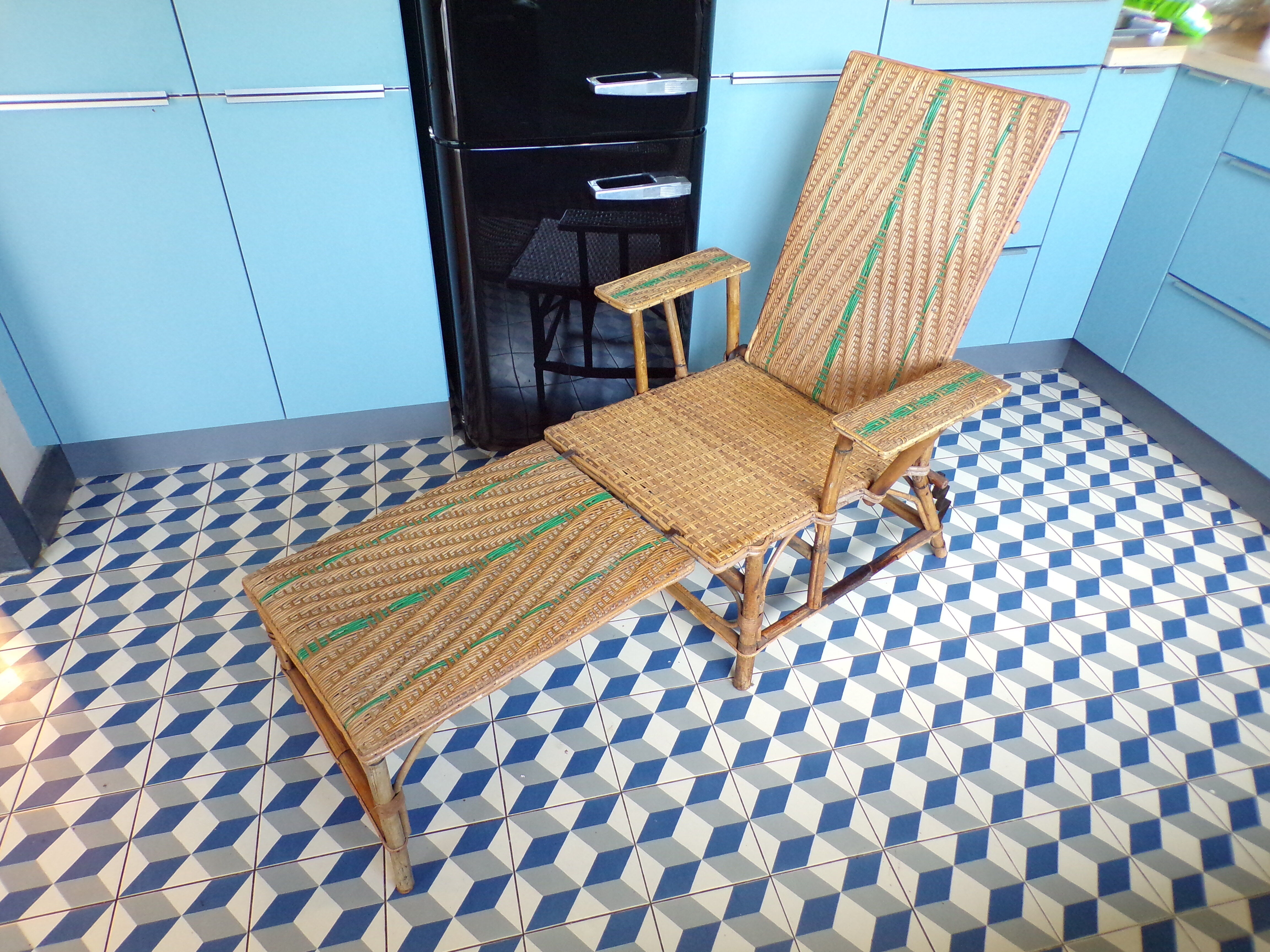 Chaise longue 1930 en rotin