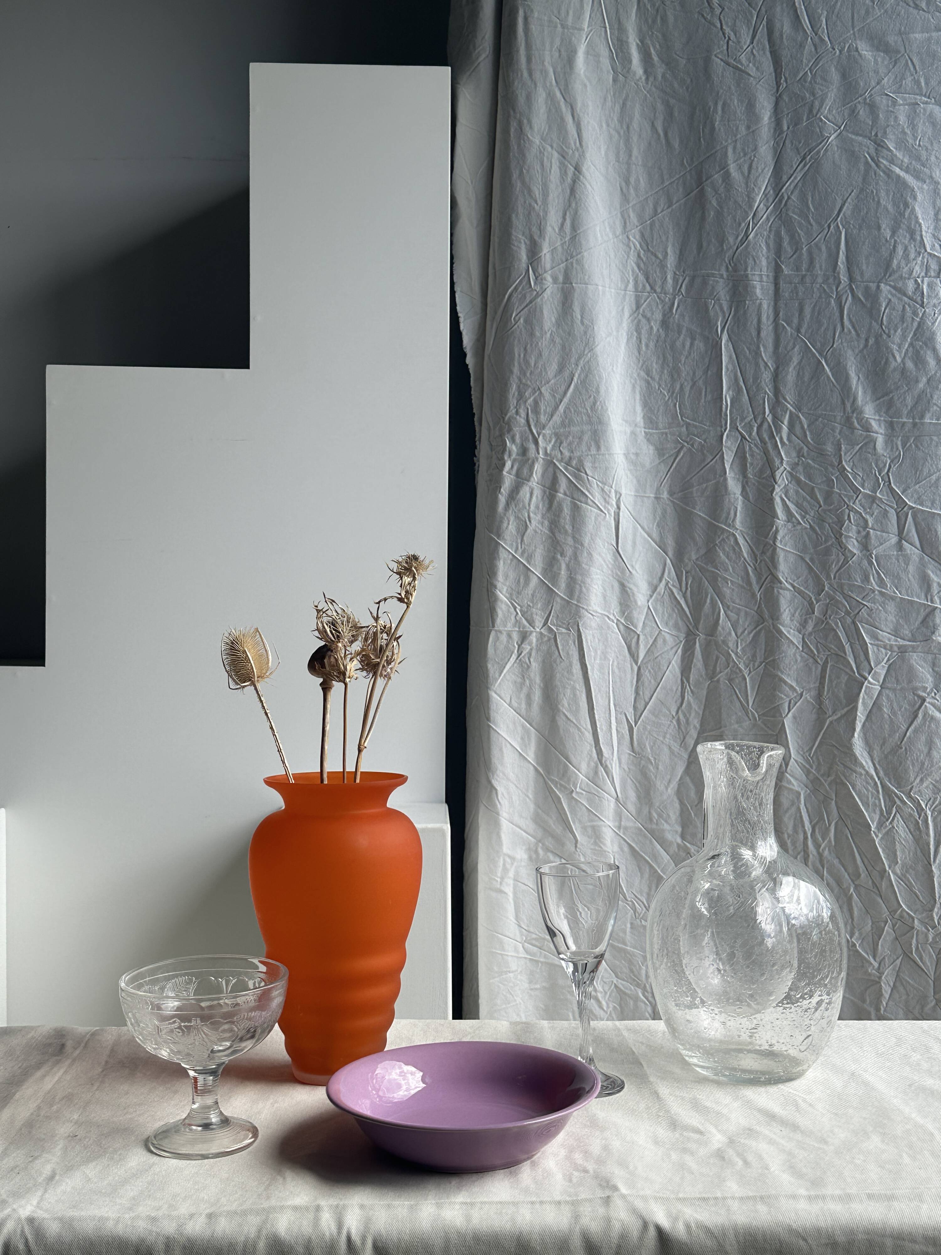 Large blown glass carafe with ice cube compartment Biot