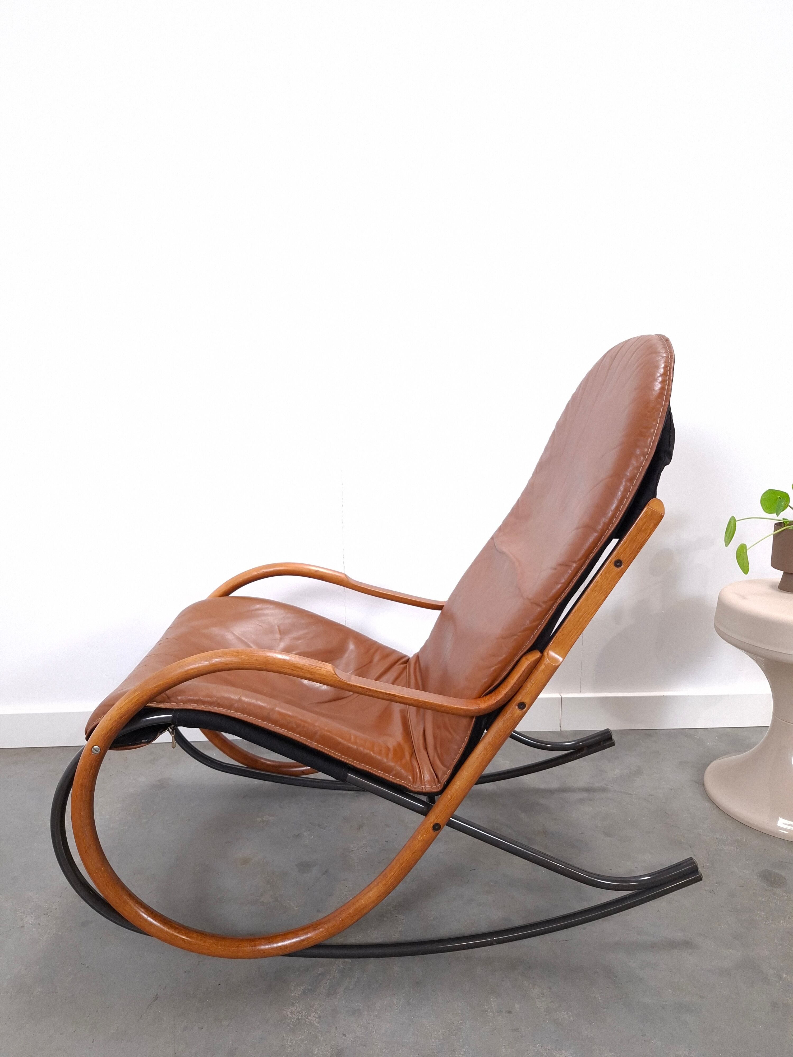 Leren Nonna fauteuil à bascule Paul Tuttle, Strässle, fauteuil à bascule