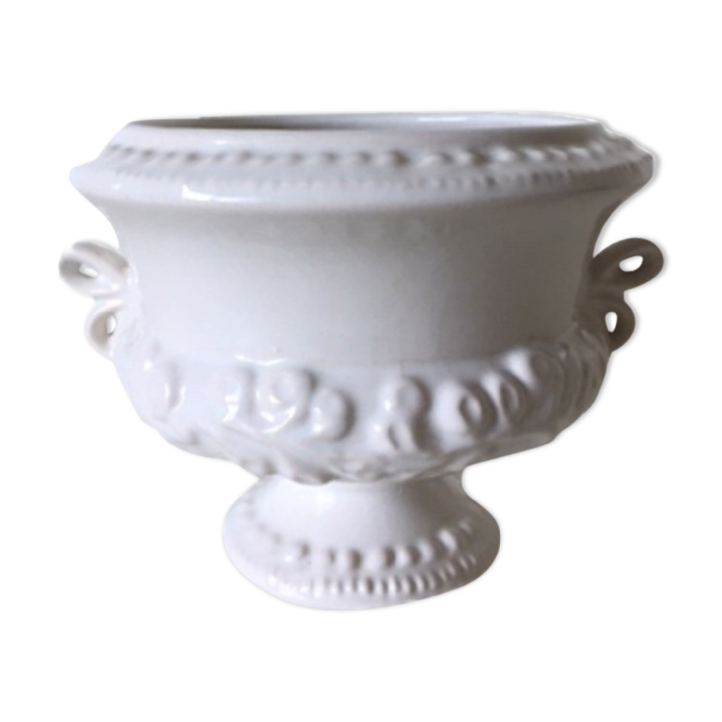 Vintage pot cover in white earthenware