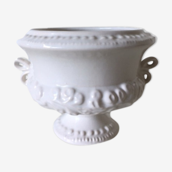 Vintage pot cover in white earthenware