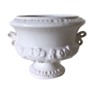 Vintage pot cover in white earthenware