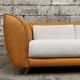 Canapé vintage en rotin design 1970 tissu bouclette écru