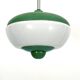 Mid-Century green lacquer and milk glass pendant. Italy 1950s
